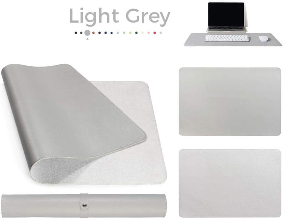 WHDMNet Pu Leather Suede Desk Pad Food,Double-Side Portable Large Mouse Pad,Multifunctional Office Desk Food,not-Slip,for Work Gaming Light Grey 90x45cm(35x18inch)
