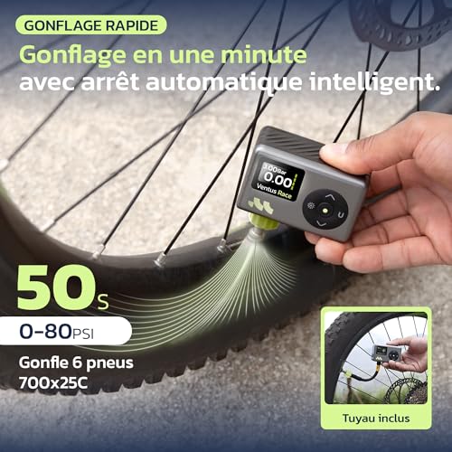Woowind Bicycle Pump, Electric Inflator, 120 PSI/8.3BAR, Fast Inflating in 50s, Tyre Inflator, Mini Bicycle Pump with Presta and Schrader Valves for Road and Mountain Bikes, Mini Wireless Compressor