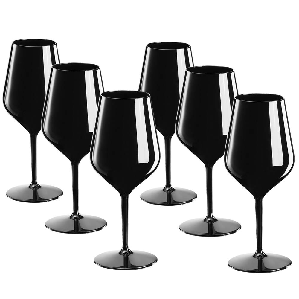 DoimoFlair Plastic Wine Glasses Shatterproof Wine Glasses Champagne Glasses Plastic Black 46cl Set of 6