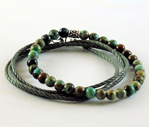 Bracelets Stack Mens African Turquoise 6mm Beaded Bracelete Multilayer Green Cord Wrap Wristband Jewelry Set
