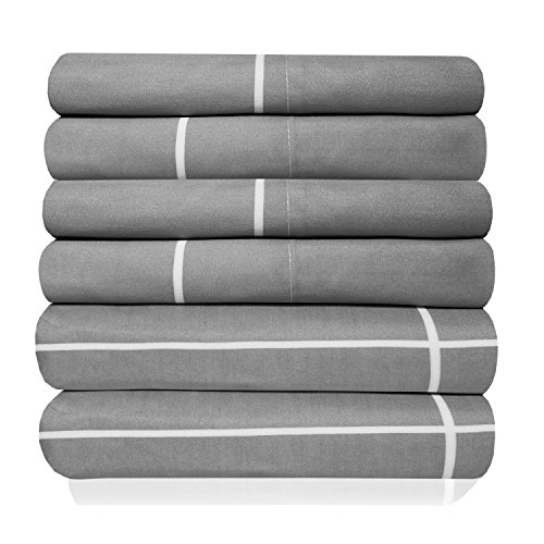 Sweet Home Collection 6 Piece 1500 Thread Count Deep Pocket Bed Sheet Set - 2 Extra Pillow Cases, Great Value, Window Pane Gray, California King