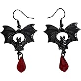 Gothic Halloween Bat Earrings for Women Vintage Black Bats Spider Dangle Earrings Red Crystal Vampire Drop Earring Fun Spooky Halloween Costumes Party Earring Jewelry
