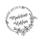 Flower round frame Handmade with love by Created by personalized custom name Self inking text business pre ink stamp 1.5