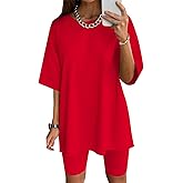 Ekouaer Women Cotton Lounge Sets Summer Outfits T-Shirt Top and Biker Short Set 2 Piece Matching Tracksuit S-XXL