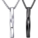 Stainless Steel Pendant Necklace for Men and Women, Unisex Twisted Cube Bar Pendant with Link Chain (Couple Set-24" Chain)