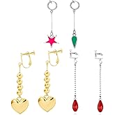 3 Pairs Anime Hunter×Hunter Kurapika Crystal Earrings Ear clip-Cosplay Hisoka Stars Teardrops Poker Stud Earrings Gold Heart Pendant Earrings