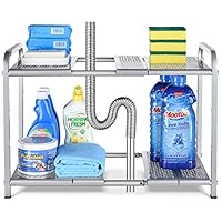 Bextsware Metal Under Sink 2-Tier Expandable Shelf Organizer Rack, Adjustable Height and Position, 7 Removable Shelves - Expandable 18