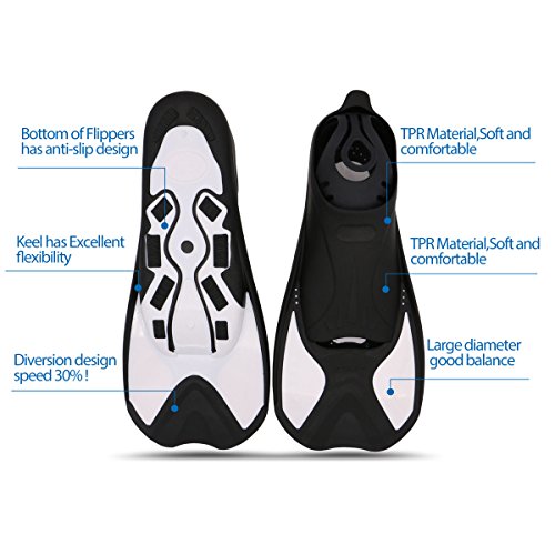 Speefish Short Blade Swim Fins for Swimming Snorkeling Diving Training (White, M (US 7-8))