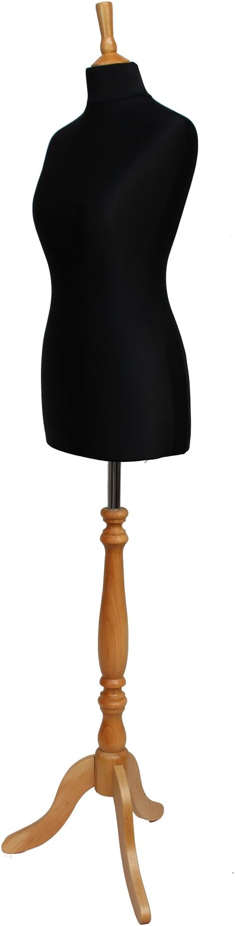 The Shopfitting Shop DELUXE Size 10 Female Dressmaking Dummy Tailors Bust Mannequin BLACK Jersey BEECH Effect Tripod Wooden Stand