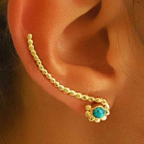 Gold Ear Cuff - Ear Wrap - Ear Climber - Earcuff Jewelry - Cuff & Wrap Earrings - Wrap Earrings - Earcuff Jewelry - Cartilage Earring - Gemstone Ear Cuff - Turquoise Ear Caff - Left Ear