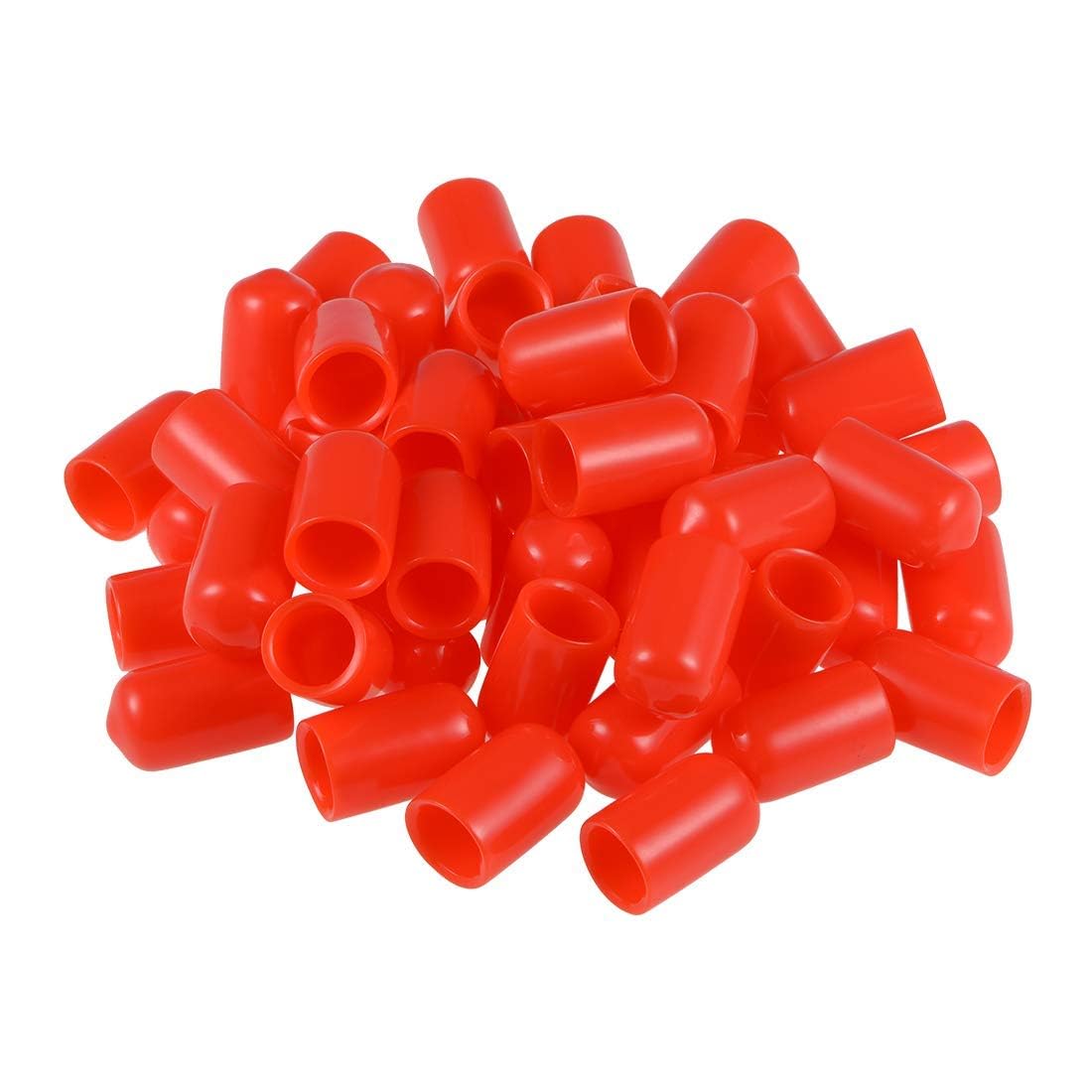 TA-VIGOR 50Pcs Rubber End Caps, 7.5mm ID Round Flexible Screw End Caps Thread Protectors, Red Vinyl Bolt Covers Rubber Covers for Screws, Tubes, Cables, Wires, etc