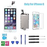 Only for iPhone 6 4.7inch LCD Screen Replacement Touch Digitizer Full Assembly with Home Button, Front Camera, Ear Speaker, Repair Tools,Not compatible with iPhone 6S or 6 Plus, White