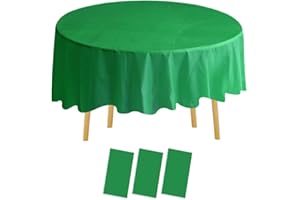 ATOPLUTLY 3 Pack Green Round Plastic Tablecloths Disposable Table Covers for Round Table Waterproof Oil-proof Table Cloths BBQ Picnic Birthday Wedding Parties Table Cover Plastic Round Covers for Table 84In
