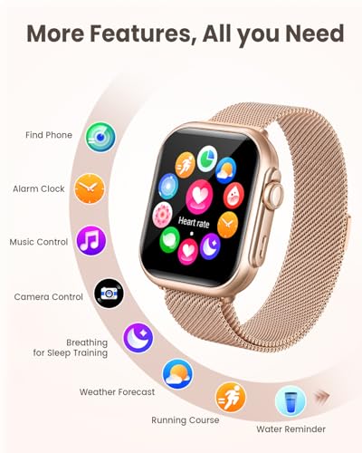 Smart Watch for Women for iPhone Android: 1.85"Smartwatch with Make/Answer Call Sleep Heart Rate SpO2 Blood Pressure Monitor IP68 Waterproof 120+Sport Mode Fitness Tracker 1000mAh Battery 2Bands Pink