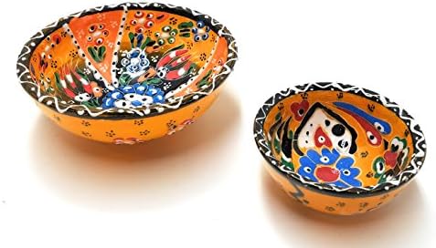 Handmade Turkish Ceramic Pottery Serving Bowls Set of 2 (Yellow)