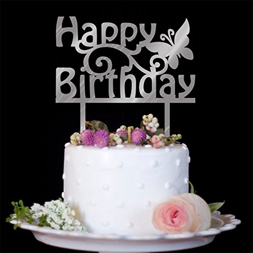 Cupcake Toppers Baking Creative Acrylic Accessories Birthday Graduation Party Decoration (Birthday Party/Silver/ Butterfly Version)