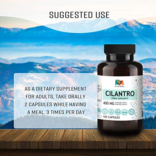 Cilantro 100 Capsules Organic Coriandrum Sativum Pills Supplement to