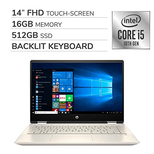 HP Pavilion x360 2-in-1 2019 Premium 14” FHD Touch Screen Laptop Notebook Computer,Intel 4-Core i5-10210U 1.60 GHz, 16GB RAM,512GB SSD,Backlit Keyboard,No DVD,Wi-Fi,Bluetooth,Webcam,HDMI,Win 10