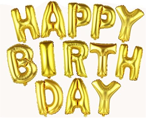 Happy Birthday Balloon Banner, Matte Gold Foil Shiny Alphabet Letters Wedding Party Anniversary Festival Holiday Activities Decoration Balloon 16 inch(Gold)