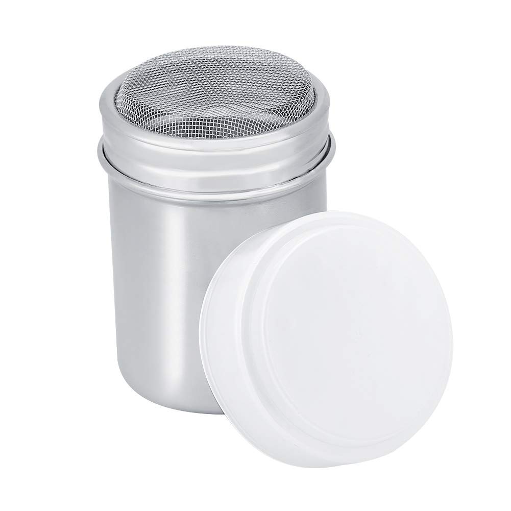 Powder Shaker Stainless Steel Anti-Rust Coffee Cocoa Cinnamon Chocolate Sifter Shakers Pepper Spice Storage Cans with Fine-Mesh Lid for Restaurant Hotel Cafe Shop BBQ Supplies