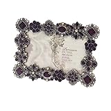 Rhinestone Jeweled Silver Pewter Purple 4 x 6 Picture Frame Enamel