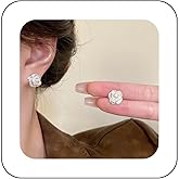 Allereyae Vintage Pearl Flower Earrings Camellia Flower Stud Earrings Flower Pearl Earrings Flower Pearl Stud Earrings Jewelry for Women