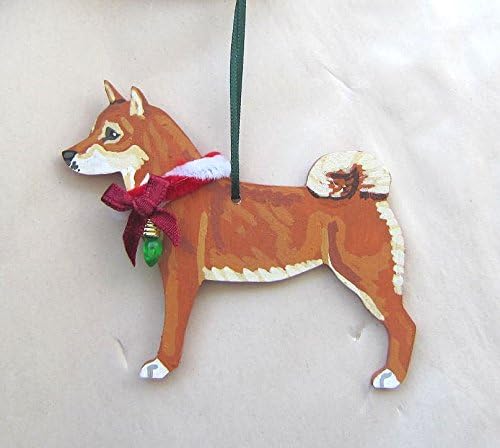 Hand-Painted SHIBS INU w/Bow Wood Christmas Ornament Artist Original
