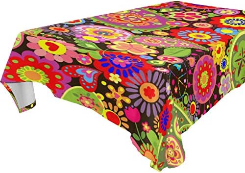 ASVIP WIHVE Poppy Floral Tablecloth, Colorful Paisley Hippie Polyester Rectangular Table Cover for Kitchen Dinning Tabletop Decoration 60 X 90 Inch