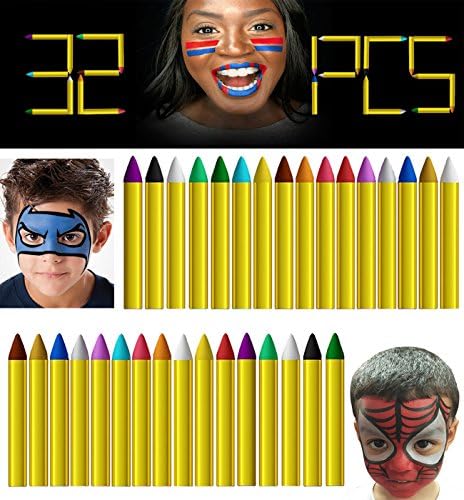 LLOP 32 Packs Face Paint Safe Non-Toxic Face and Body Crayons Ultimate Party Pack