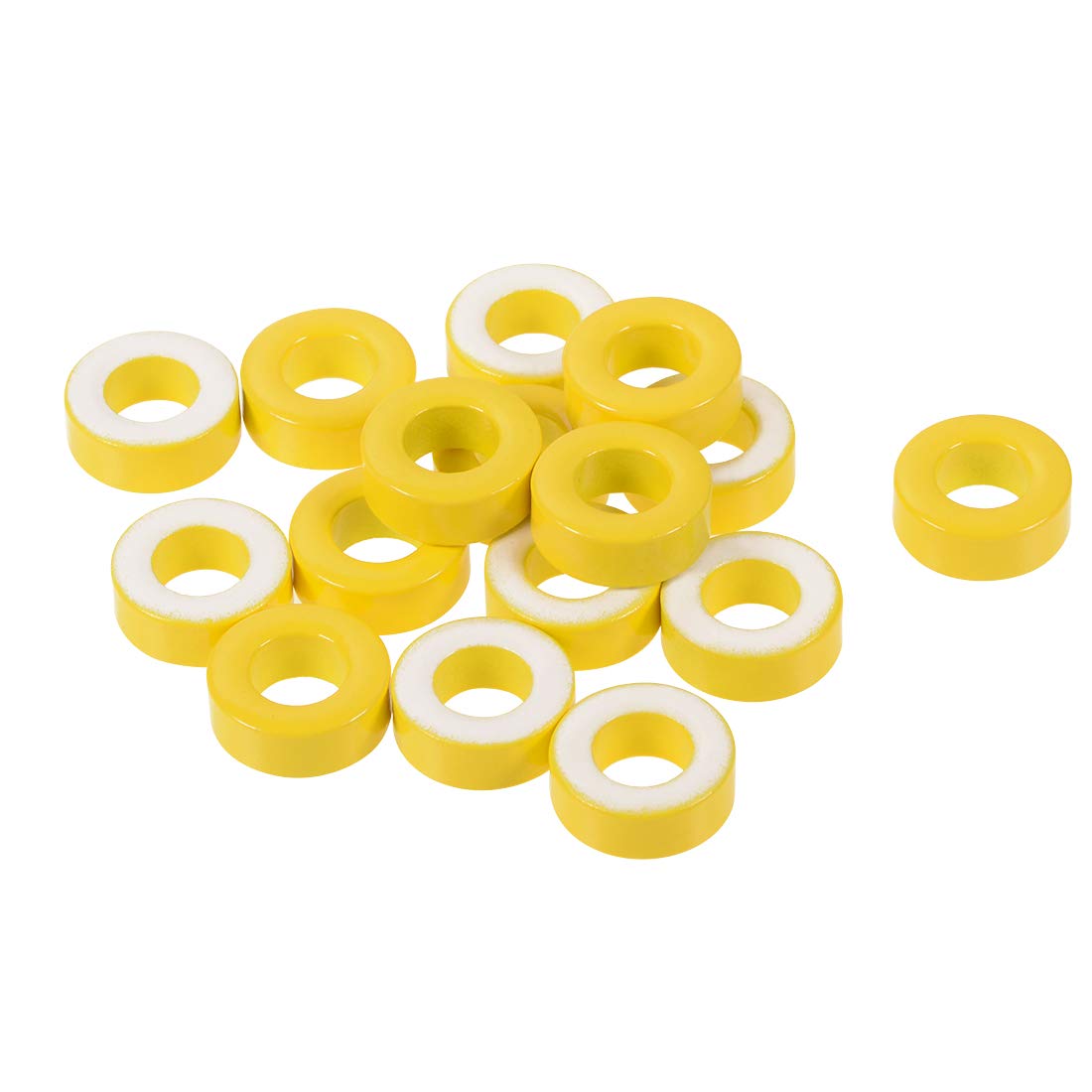 sourcing map Toroid Core, Ferrite Chokes Ring Iron Powder Inductor Ferrite Rings, Yellow White 13pcs, 8.2 x 15.5 x 6.2mm