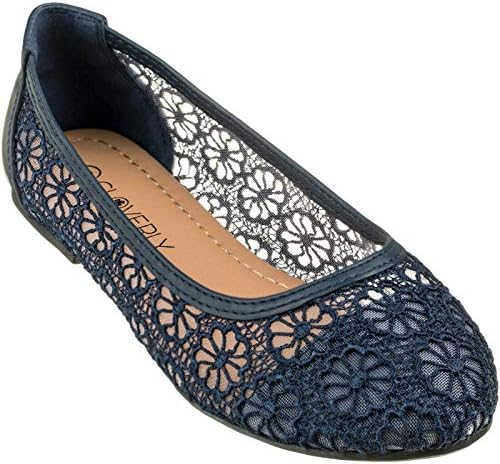 CLOVERLY Women's Ballet Shoe Floral Breathable Crochet Lace Ballet Flats