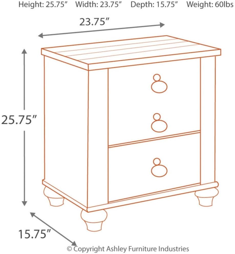 Ashley Furniture Signature Design - Willowton Nightstand - Rustic Farmhouse Style - White Wash: Furniture & Decor