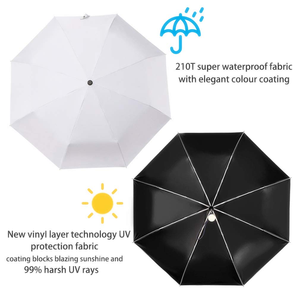 DBA FDJASGY Sun Umbrella Compact Folding Travel Umbrella Auto Open and Close for Windproof, Rainproof & 99.9% UV Protection Parasol with Black Anti-UV Coating