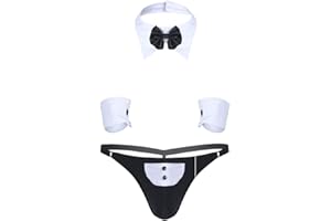 easyforever 3Pcs Mens Waiter Lingerie Set Tuxedo G-String Thong Briefs Underwear Suit for Cosplay