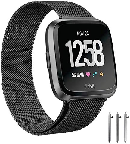 LNOOIU Metal Bands Compatible for Fitbit Versa/Versa Lite Edition/Versa 2, Small and Large Replacement Stainless Steel Metal Wristband Accessories Strap Women Men