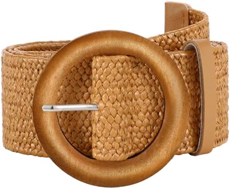 Wide tan belt woven straw like fabric and vegan leather Size small Wide Stretch Straw Belt - Beige - Size S/M | BeltBe | Wolf  main image 2