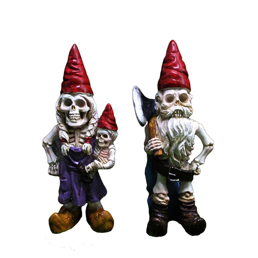 Chiyyak Resin Sculpture Gray Horror Gnome Skeleton Couple Garden Statue