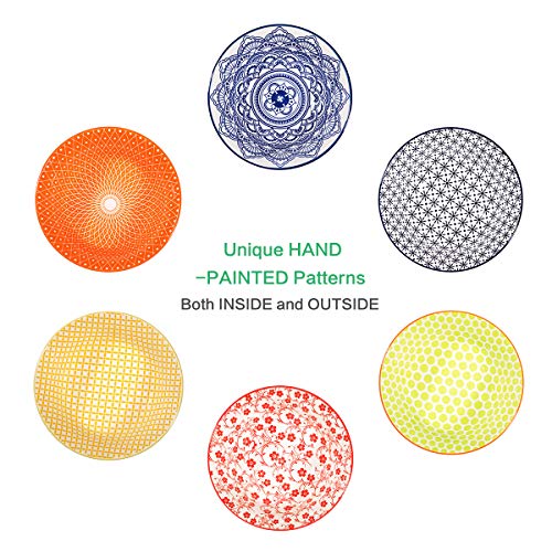 image for E-Gtong 27OZ Hand-Painted Cereal Bowls Set of 6, Multicolor Porcelain 