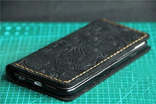 Handmade genuine emboss leather wallet case for iphone 7/7plus/ iphone 6/6s/ 6plus/6splus/SE/5/5s Black
