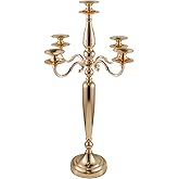 Vincidern 28'' Tall 5 Arm Candelabra Gold Taper Candle Holder Centerpieces for Wedding Table Decoration, Party, Halloween, Christmas, Event Candelabra