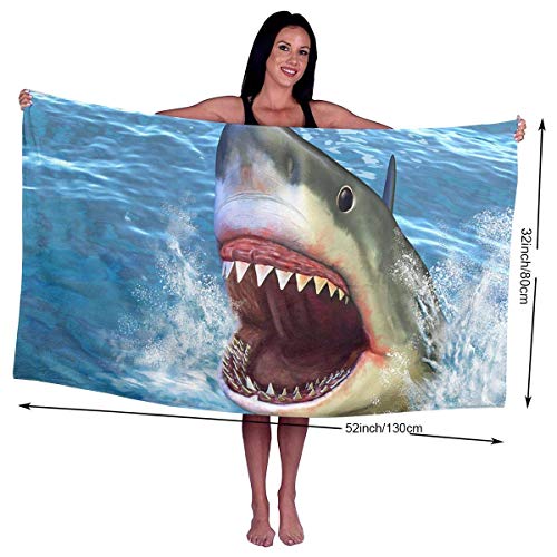 RIPO-Great-White-Shark-Open-Mouth-Adult-Microfiber-Beach-Towel-Large-31x51-Inch-Fast-Dry-Eco-Friendly-Multipurpose-Use-Pool-Towel-for-Women-Men