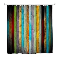 Goodbath Striped Shower Curtain,Colorful Wooden Board Waterproof Bathroom Shower Curtains, 72 x 72 Inch, Pink Blue Orange Yellow