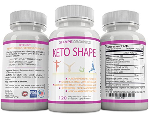 Shape Organics Raspberry Ketones Pure for Fat Reduction and Weight Management, No Additives, No Added Caffeine