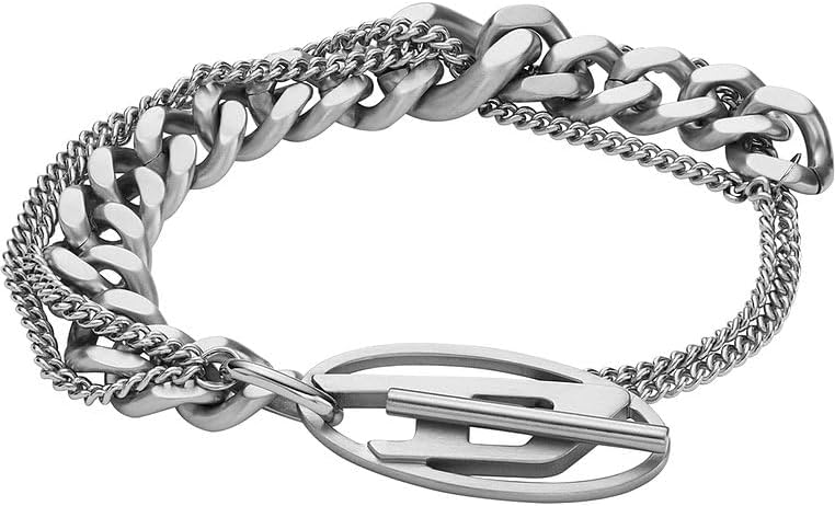 Bracciale da Uomo in Acciaio Inossidabile con Chiusura a T, Argento Moneta