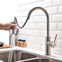 Kitchen Faucet with Pull Down Sprayer, Kitchen Faucet Sink Faucet with Pull Out Sprayer, Single Hole and 3 Hole Deck Mount, Single Handle Copper Kitchen Faucets, Brushed Nickel, FORIOUS