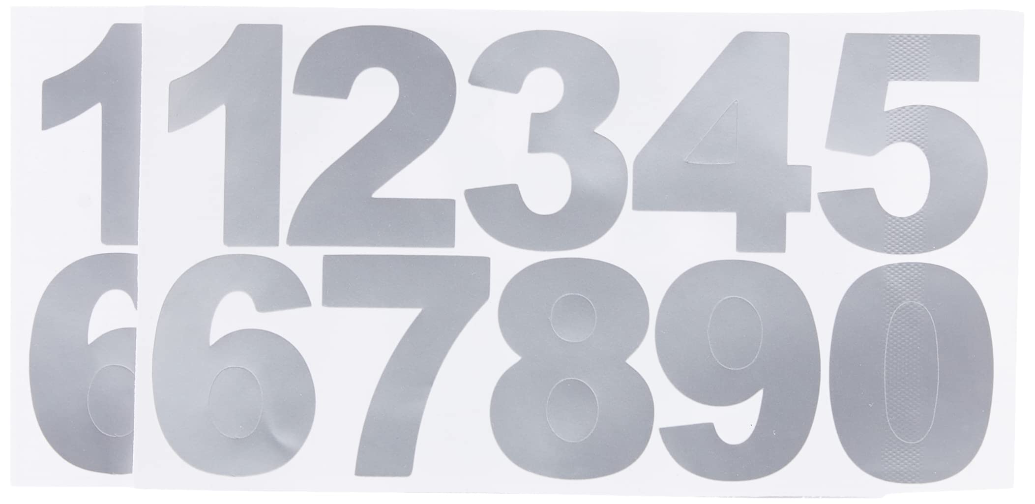 2 x Set of Big Silver 0-9 Numbers - Removable Self Adhesive Waterproof Durable Vinyl Stickers - Digitally Cut to the sticker Shape - size 50mm