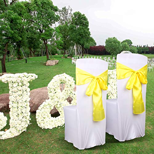 Fvstar 25pcs Red Satin Chair Sashes Bows Wedding Chair Ribbon Party Chairs Back Tie Bands for Bridal and Events Supplies Baby Shower Trade Show Decorations Without White Covers