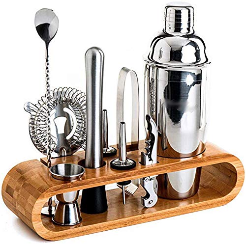 HXIYANG 10pc Cocktail Maker Shaker aus Edelstahl, Werkzeugset für Getränkemischer mit Holzständer Erstellen Sie…