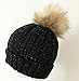 Womens Winter Ultra-Thick dual layered knit beanie Knitted Fur Warm Cap With Large Raccoon Pom Pom Beanie Hats, Black, one pack