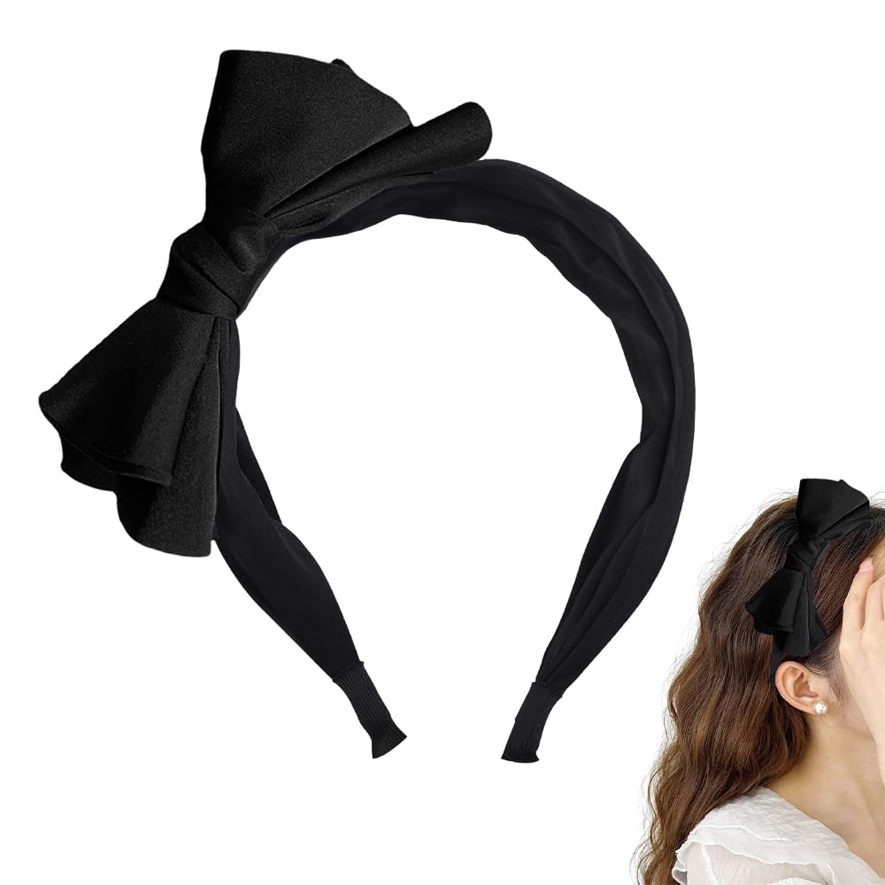 Black Hair Bow Headband for Women Knot Knotted Headbands for Women's Hair Black Hair Bow Christmas Headwear for Women Bow Knot Headband Hair Hoops Bow Headpiece Side Bowknot Hairband